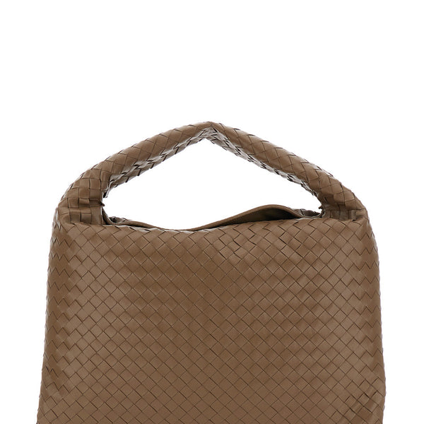 Bottega Veneta Bags? Bottega Veneta Women 'Hop Large' Brown Shoulder Bag With All-Over Intreccio Motif In Leather Woman Premium Designer Shoulder Bag