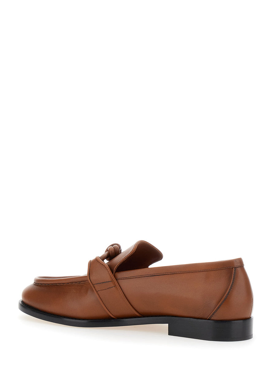 Bottega Veneta Shoes - Bottega Veneta Men Brown Loafers With Knot Detail On The Front In Leather Man Premium Designer Casual Shoes