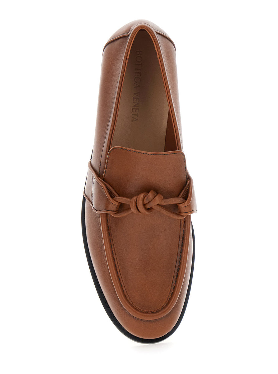 Bottega Veneta Shoes - Bottega Veneta Men Brown Loafers With Knot Detail On The Front In Leather Man Premium Designer Casual Shoes