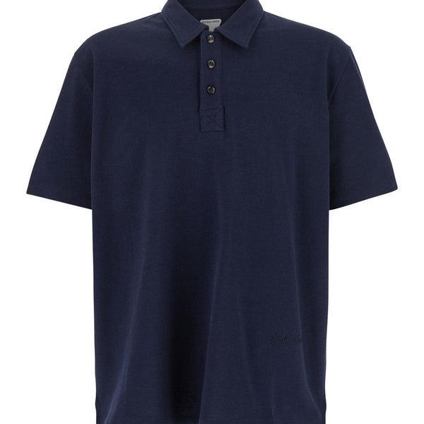Bottega Veneta Polo Shirts? Bottega Veneta Men Blue Polo With Classic Collar And Embroidered Logo On The Front In Tone On Tone Cotton Man Premium Everyday Polo Shirt