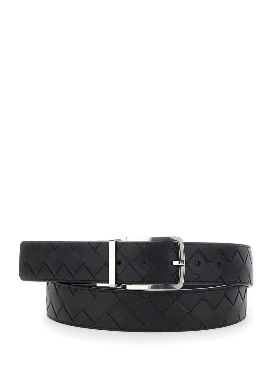 Bottega Veneta Belts? Bottega Veneta Men Black Reversible Belt With Intreccio Motif In Leather Man Classic Everyday Designer Belt