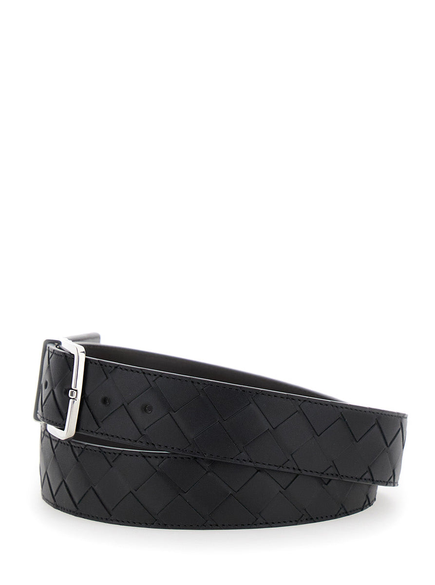 Bottega Veneta Belts? Bottega Veneta Men Black Reversible Belt With Intreccio Motif In Leather Man Classic Everyday Designer Belt
