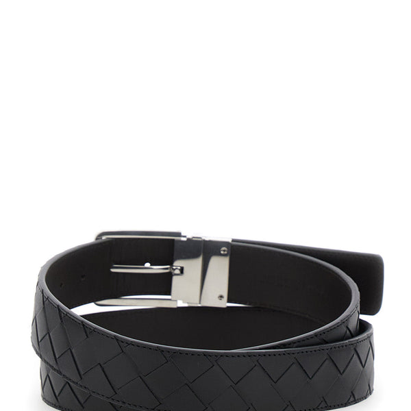 Bottega Veneta Belts? Bottega Veneta Men Black Reversible Belt With Intreccio Motif In Leather Man Premium Leather Designer Belt