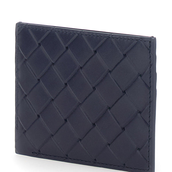 Bottega Veneta Wallets? Bottega Veneta Men Blue Card Holder With Intreccio Motif And Embossed Logo In Leather Man Elegant Everyday Leather Wallet