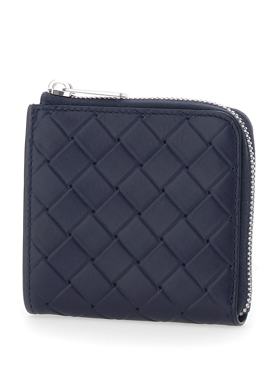 Bottega Veneta Wallets? Bottega Veneta Men Blue Wallet With All-Over Intreccio Motif In Leather Man Compact Luxury Card Wallet