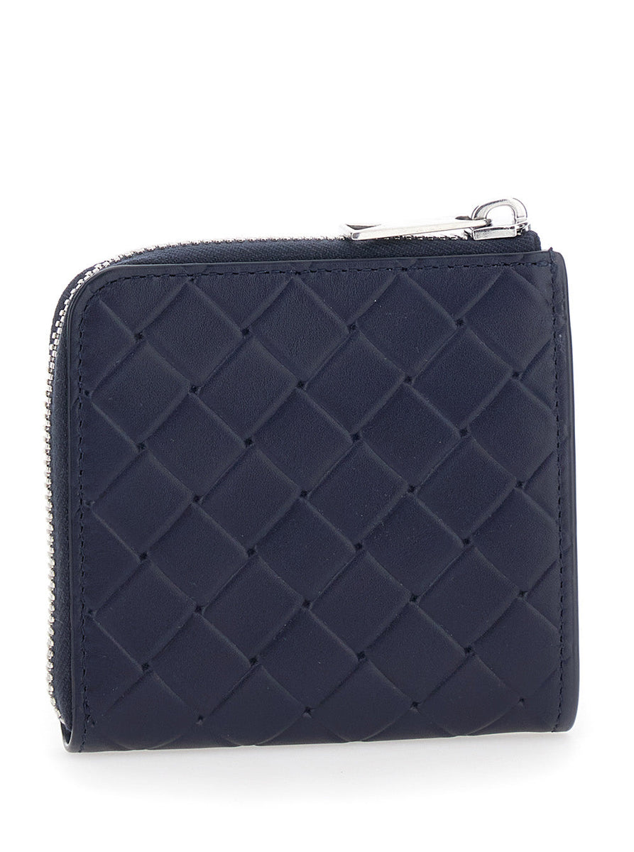 Bottega Veneta Wallets? Bottega Veneta Men Blue Wallet With All-Over Intreccio Motif In Leather Man Premium Leather Designer Wallet