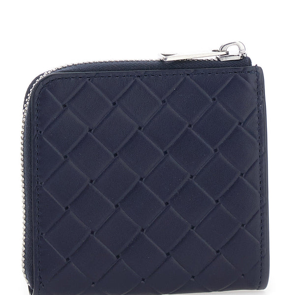 Bottega Veneta Wallets? Bottega Veneta Men Blue Wallet With All-Over Intreccio Motif In Leather Man Premium Leather Designer Wallet