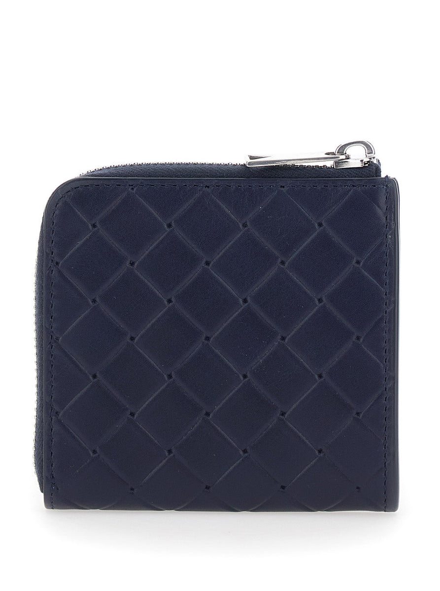 Bottega Veneta Wallets? Bottega Veneta Men Blue Wallet With All-Over Intreccio Motif In Leather Man Premium Leather Designer Wallet