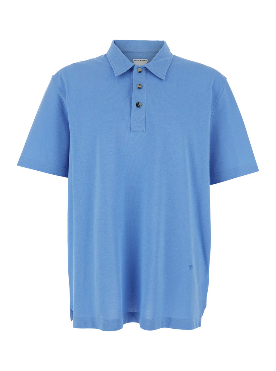 Bottega Veneta Polo Shirts? Bottega Veneta Men Blue Polo Shirt With Classic Collar And Logo Embroidery Detail On The Front In Cotton Man Classic Designer Cotton Polo Shirt