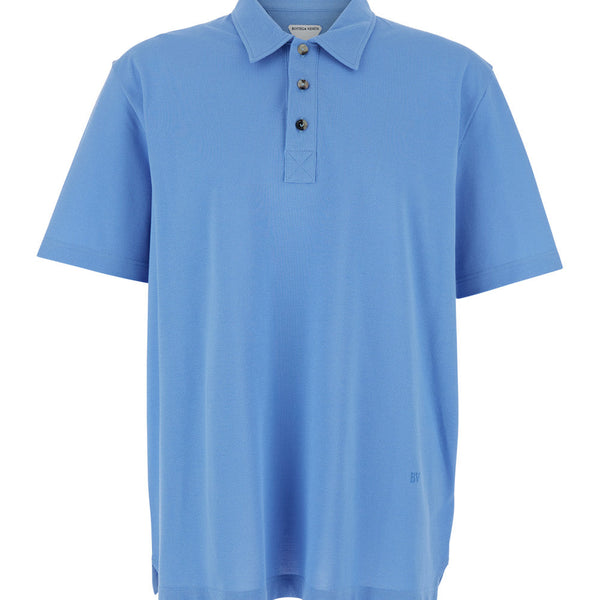 Bottega Veneta Polo Shirts? Bottega Veneta Men Blue Polo Shirt With Classic Collar And Logo Embroidery Detail On The Front In Cotton Man Classic Designer Cotton Polo Shirt