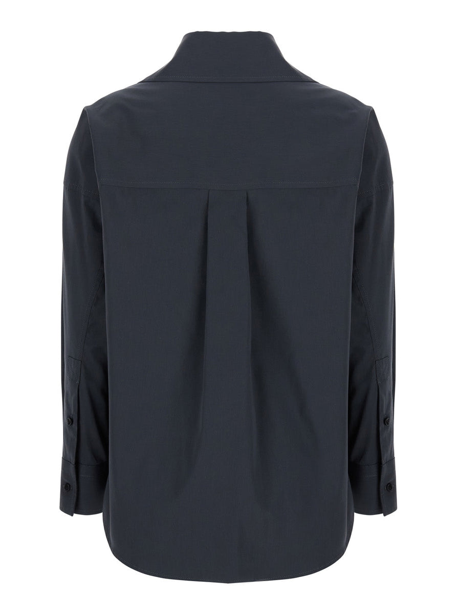 Bottega Veneta Tops? Bottega Veneta Women Grey Shirt With Deep Neckline On The Front And Long Sleeves In Cotton Poplin Woman Elegant Everyday Designer Top
