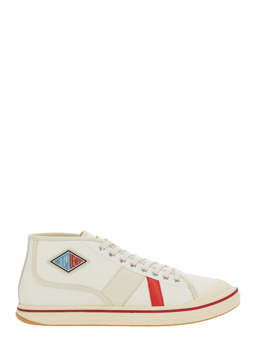 Bottega Veneta Shoes - Bottega Veneta Men 'Eliot' White Sneakers With Logo Label On The Side And Leather Inserts In Cotton And Leather Blend Man Luxury Lifestyle Designer Footwear