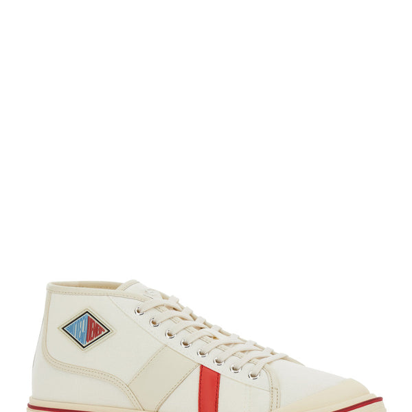 Bottega Veneta Shoes Bottega Veneta Men 'Eliot' White Sneakers With Logo Label On The Side And Leather Inserts In Cotton And Leather Blend Man Premium Designer Casual Shoes