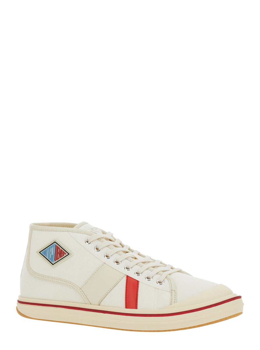 Bottega Veneta Shoes - Bottega Veneta Men 'Eliot' White Sneakers With Logo Label On The Side And Leather Inserts In Cotton And Leather Blend Man Luxury Lifestyle Designer Footwear