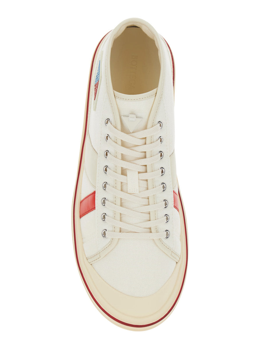 Bottega Veneta Shoes - Bottega Veneta Men 'Eliot' White Sneakers With Logo Label On The Side And Leather Inserts In Cotton And Leather Blend Man Luxury Lifestyle Designer Footwear