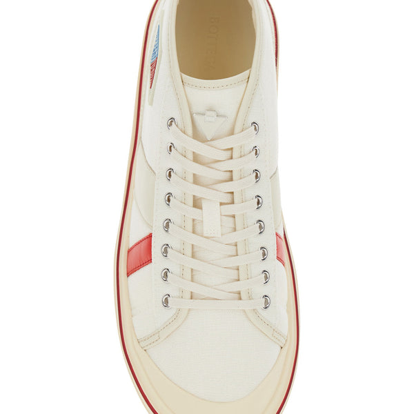 Bottega Veneta Shoes - Bottega Veneta Men 'Eliot' White Sneakers With Logo Label On The Side And Leather Inserts In Cotton And Leather Blend Man Luxury Lifestyle Designer Footwear