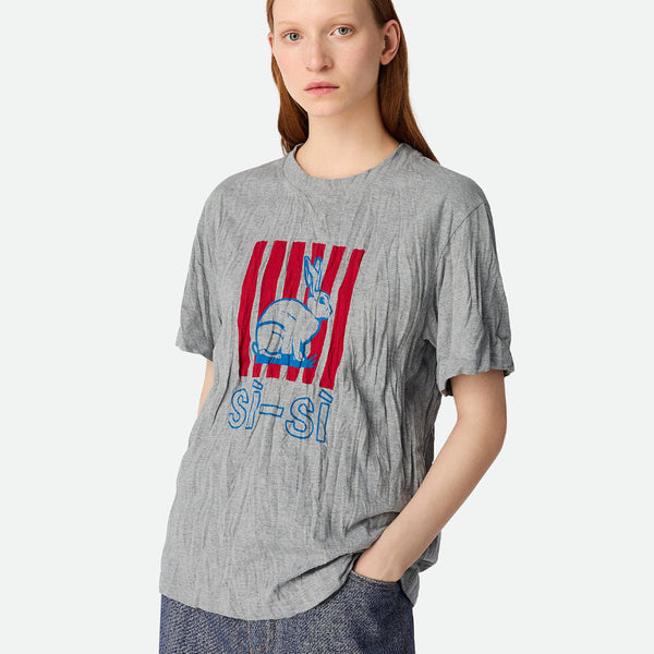 Bottega Veneta T-Shirts? Bottega Veneta Women Grey Crewneck T-Shirt With Maxi Print On The Front And Wrinkled Ffect In Cotton Woman Premium Designer Cotton T-Shirt