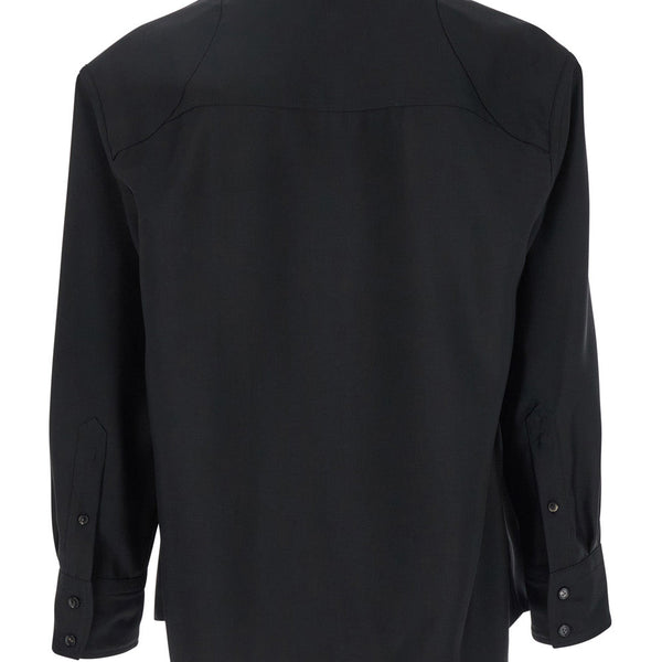 Bottega Veneta Tops? Bottega Veneta Men Black Shirt With Enamelled Match Shape Details And Chest Pocket In Wool Woman Elegant Everyday Designer Top