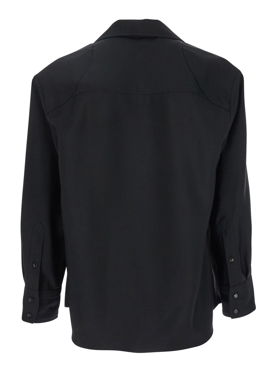 Bottega Veneta Tops? Bottega Veneta Men Black Shirt With Enamelled Match Shape Details And Chest Pocket In Wool Woman Premium Designer Casual Top