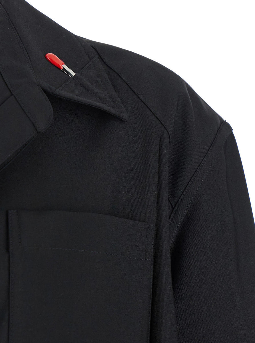 Bottega Veneta Tops? Bottega Veneta Men Black Shirt With Enamelled Match Shape Details And Chest Pocket In Wool Woman Premium Designer Casual Top