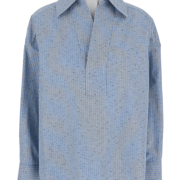 Bottega Veneta Tops? Bottega Veneta Women Blue Shirt With Deep Neckline On The Front And Long Sleeves In Cotton Poplin Woman Elegant Everyday Designer Top