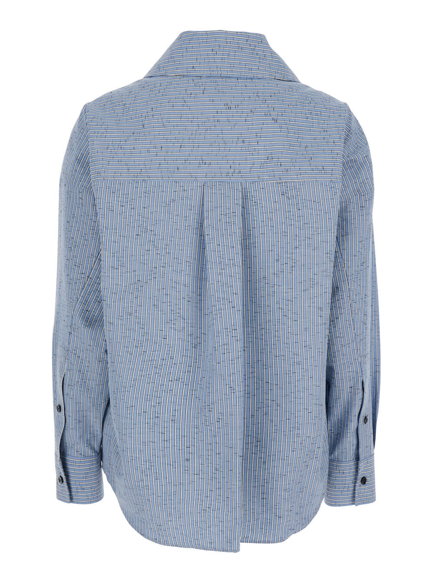 Bottega Veneta Tops? Bottega Veneta Women Blue Shirt With Deep Neckline On The Front And Long Sleeves In Cotton Poplin Woman Elegant Everyday Designer Top