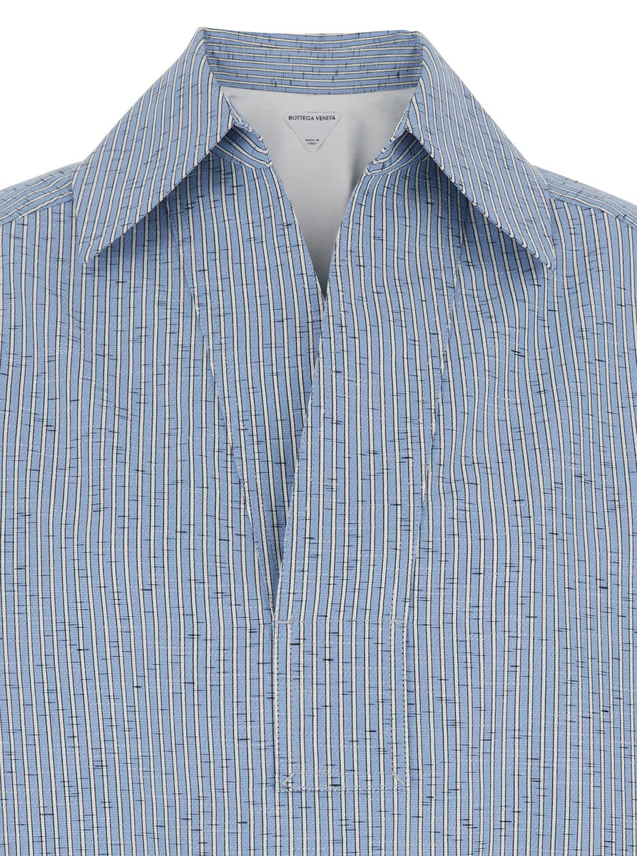 Bottega Veneta Tops? Bottega Veneta Women Blue Shirt With Deep Neckline On The Front And Long Sleeves In Cotton Poplin Woman Elegant Everyday Designer Top
