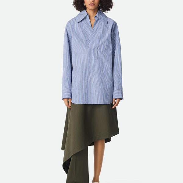 Bottega Veneta Tops? Bottega Veneta Women Blue Shirt With Deep Neckline On The Front And Long Sleeves In Cotton Poplin Woman Elegant Everyday Designer Top