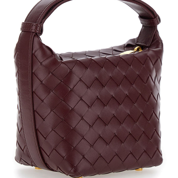 Bottega Veneta Bags? Bottega Veneta Women 'Candy Wallace' Bordeaux Handbag With Intrecciato Motif In Leather Woman Elegant Everyday Designer Handbag