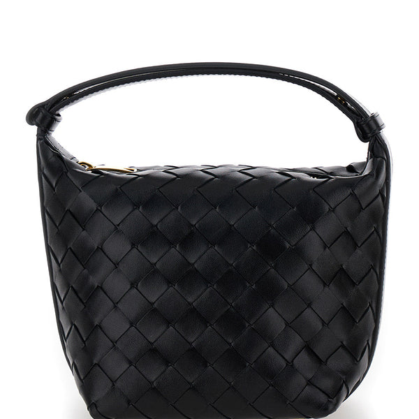 Bottega Veneta Bags? Bottega Veneta Women 'Candy Wallace' Black Handbag With Intrecciato Motif In Leather Woman Luxury Designer Leather Handbag