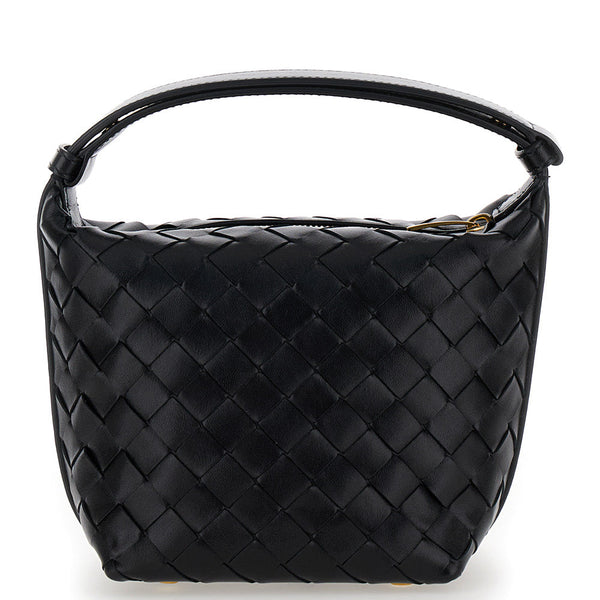 Bottega Veneta Bags? Bottega Veneta Women 'Candy Wallace' Black Handbag With Intrecciato Motif In Leather Woman Luxury Designer Leather Handbag