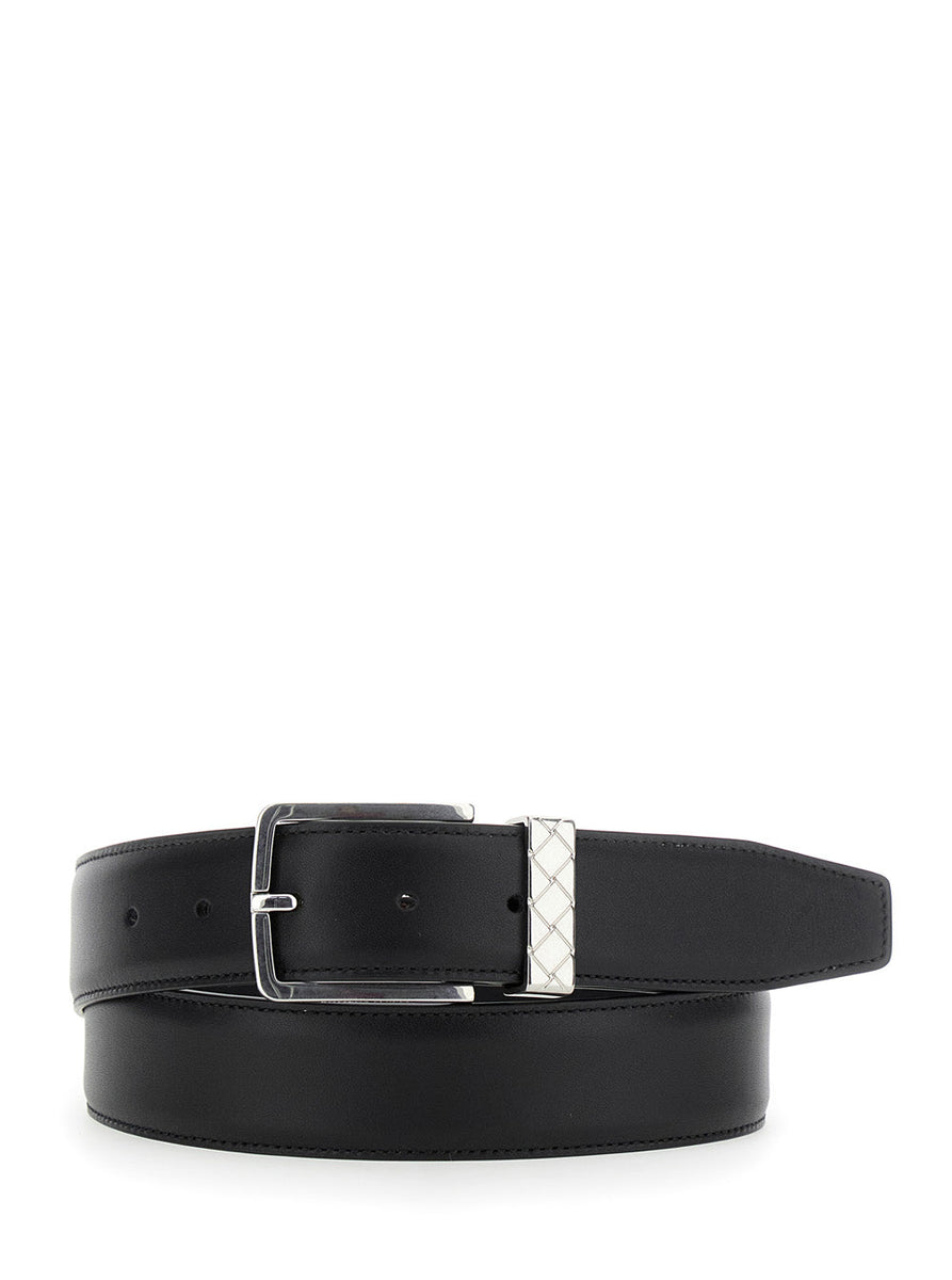 Bottega Veneta Belts? Bottega Veneta Men Black Belt With Intrecciato Detail On The Buckle In Leather Man Premium Leather Designer Belt