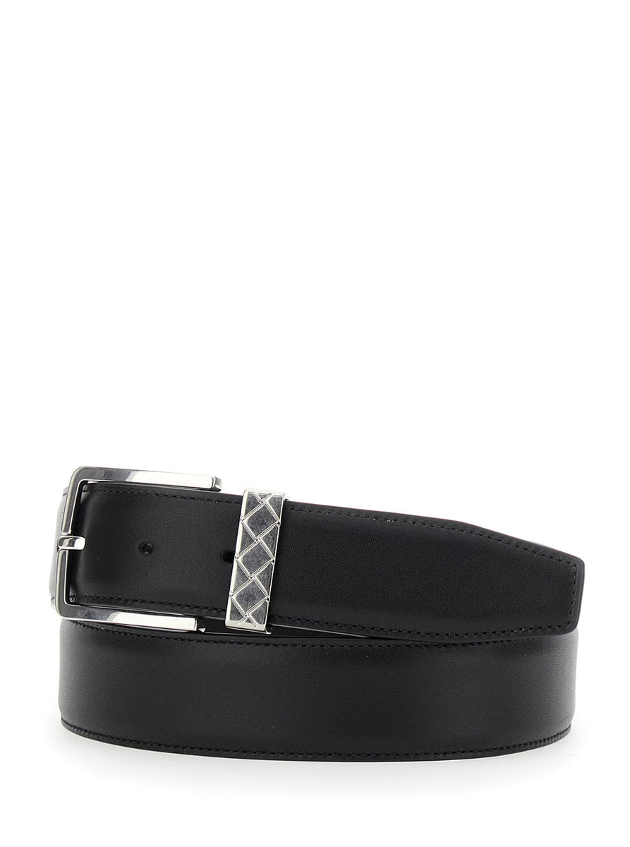 Bottega Veneta Belts? Bottega Veneta Men Black Belt With Intrecciato Detail On The Buckle In Leather Man Premium Leather Designer Belt