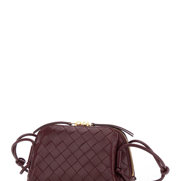 Bottega Veneta Bags? Bottega Veneta Women 'Concert' Bordeaux Crossbody Bag With Intreccio Motif In Leather Woman Premium Designer Shoulder Bag