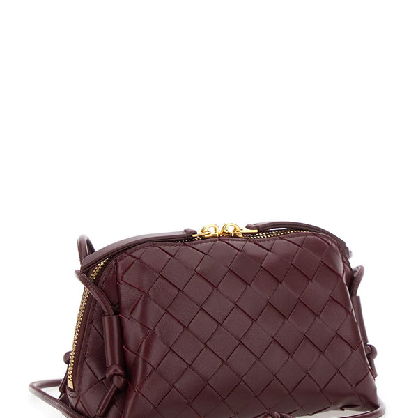 Bottega Veneta Bags? Bottega Veneta Women 'Concert' Bordeaux Crossbody Bag With Intreccio Motif In Leather Woman Premium Designer Shoulder Bag