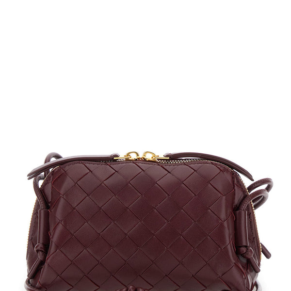 Bottega Veneta Bags? Bottega Veneta Women 'Concert' Bordeaux Crossbody Bag With Intreccio Motif In Leather Woman Premium Designer Shoulder Bag