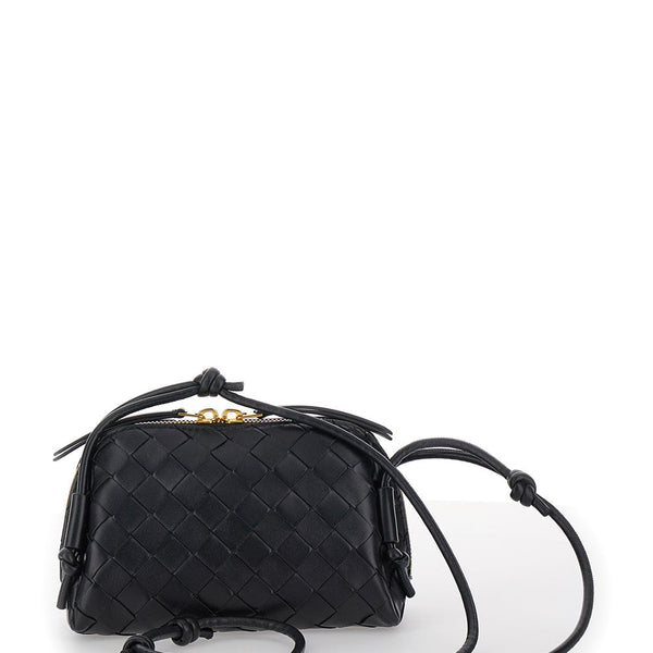 Bottega Veneta Bags? Bottega Veneta Women 'Concert' Black Crossbody Bag With Intreccio Motif In Leather Woman Premium Designer Shoulder Bag