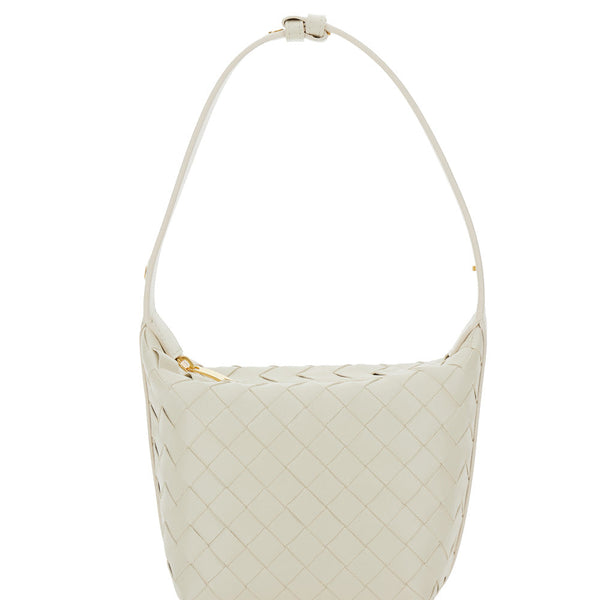 Bottega Veneta Bags? Bottega Veneta Women 'Candy Wallace' White Handbag With Intrecciato Motif In Leather Woman Premium Designer Shoulder Bag