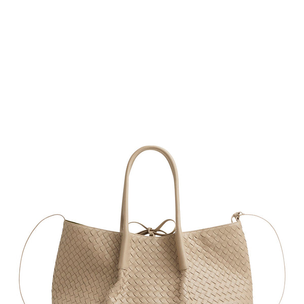 Bottega Veneta Bags? Bottega Veneta Women 'Pinacoteca' Beige Reversible Shoulder Bag With Two Top Handles And Intrecciato Motif In Leather Woman Premium Designer Shoulder Bag