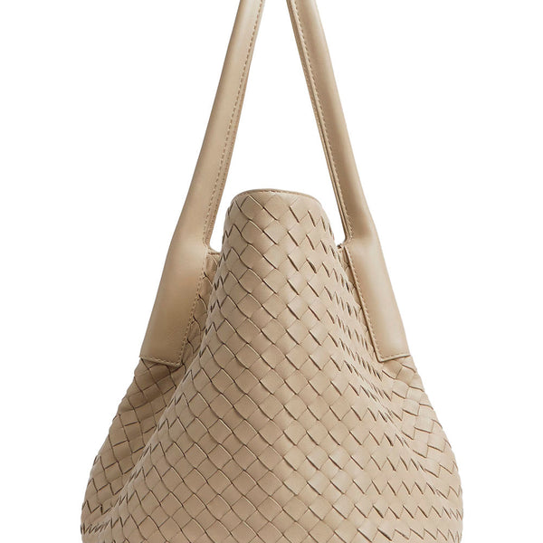 Bottega Veneta Bags? Bottega Veneta Women 'Pinacoteca' Beige Reversible Shoulder Bag With Two Top Handles And Intrecciato Motif In Leather Woman Premium Designer Shoulder Bag