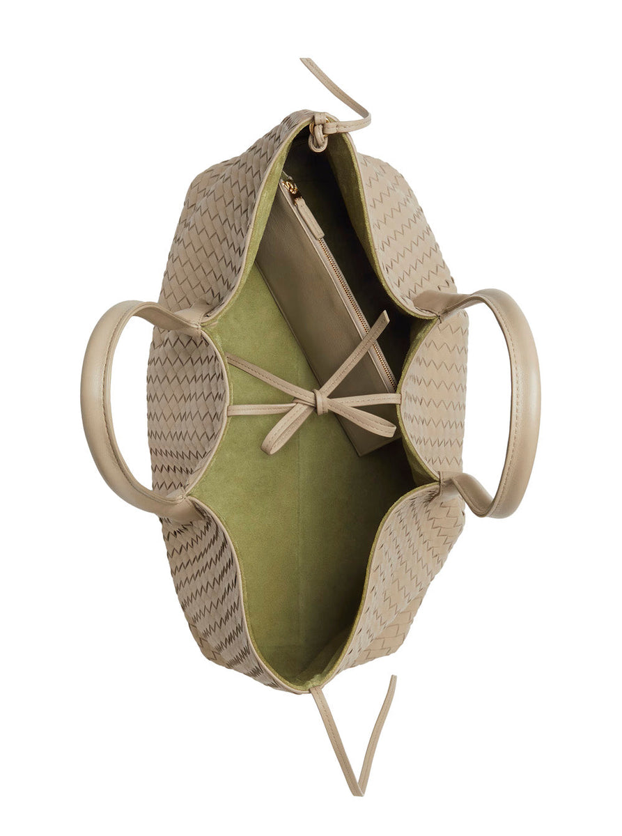 Bottega Veneta Bags? Bottega Veneta Women 'Pinacoteca' Beige Reversible Shoulder Bag With Two Top Handles And Intrecciato Motif In Leather Woman Premium Designer Shoulder Bag