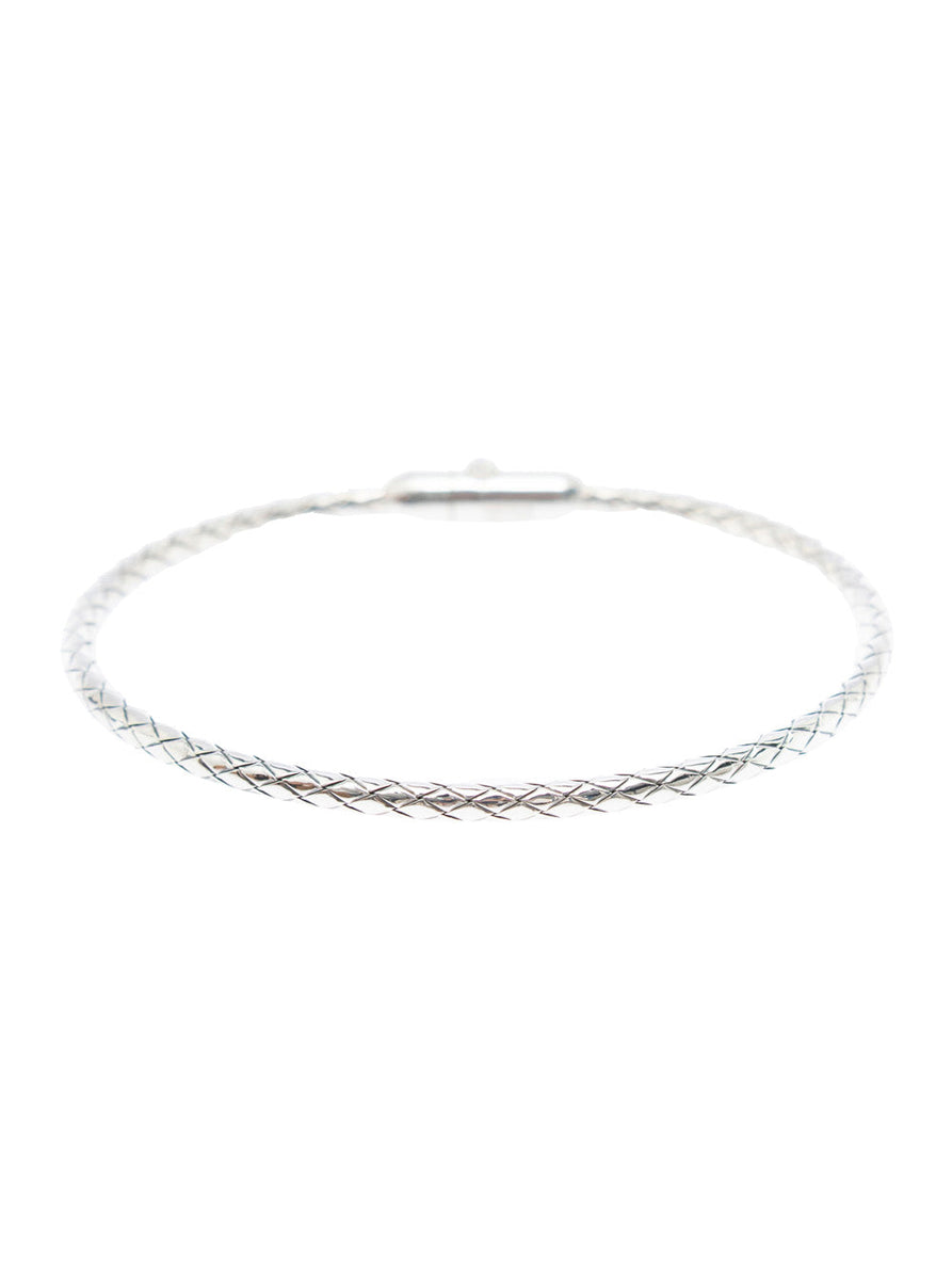 Bottega Veneta Jewellery? Bottega Veneta Men 'Intreccio' Metallic Bracelet With Rear Push Closure And Intrecciato Design In Silver Man Luxury Designer Statement Jewellery
