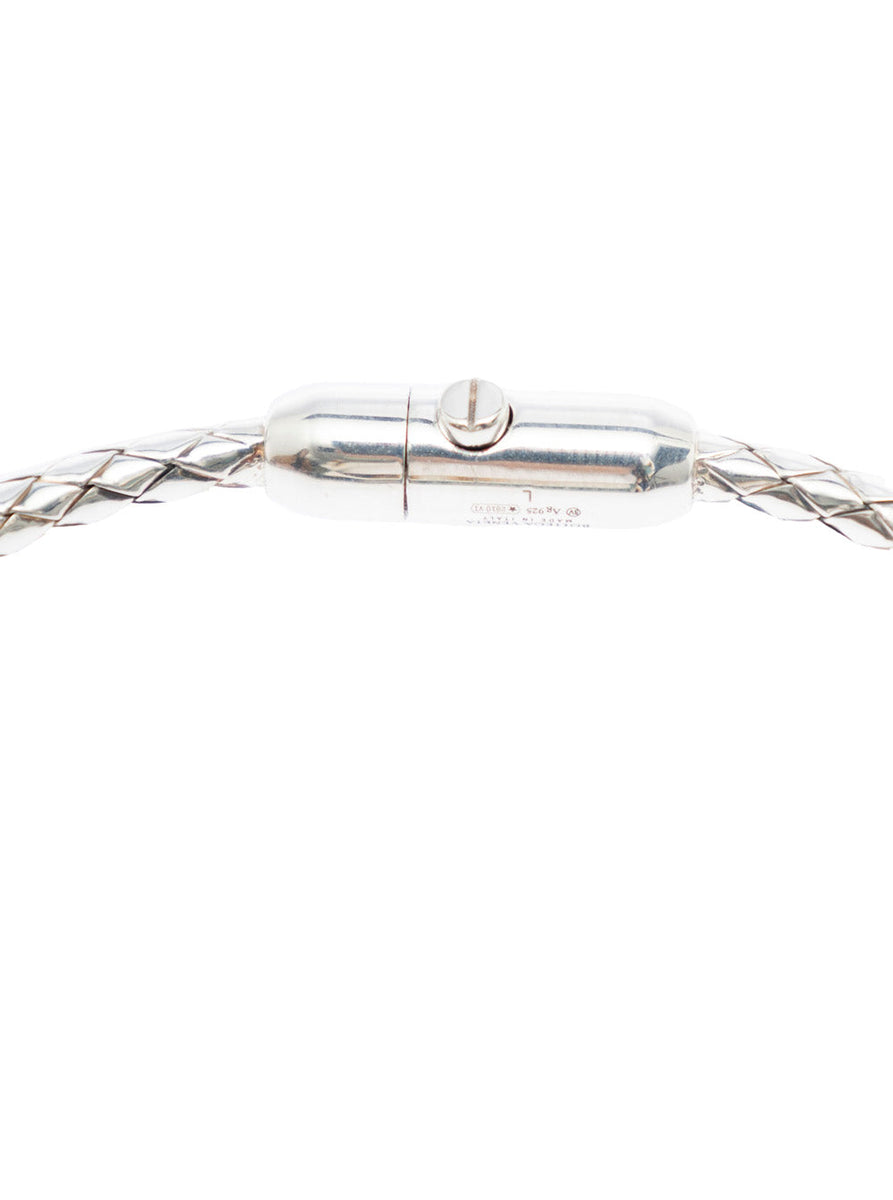 Bottega Veneta Jewellery? Bottega Veneta Men 'Intreccio' Metallic Bracelet With Rear Push Closure And Intrecciato Design In Silver Man Luxury Designer Statement Jewellery