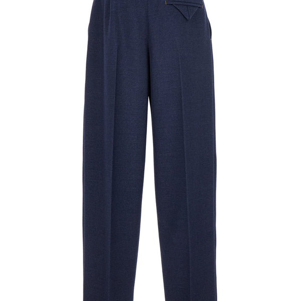 Bottega Veneta Pants? Bottega Veneta Men Blue Pants With Belt Loops And Turn-Up Hem In Wool Man Tailored Everyday Designer Pants