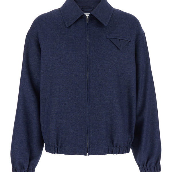 Bottega Veneta Jackets? Bottega Veneta Men Blue Jacket With Classic Collar And Front Zip Closure In Wool Man Stylish Everyday Designer Outerwear