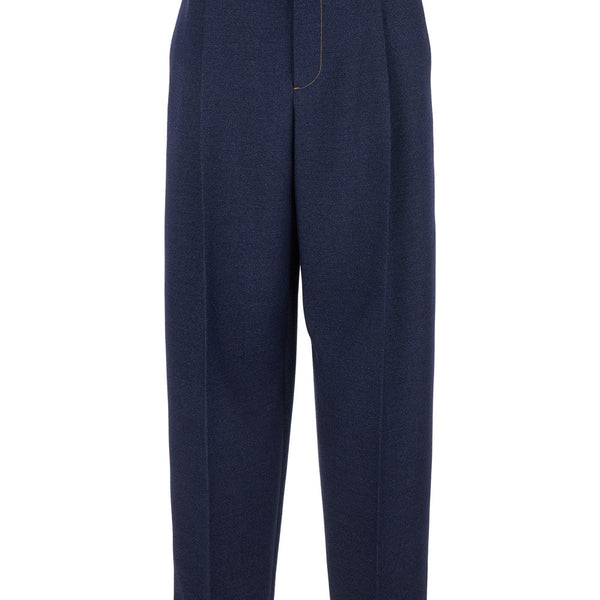 Bottega Veneta Pants? Bottega Veneta Men Blue Pants With Belt Loops And Turn-Up Hem In Wool Man Tailored Everyday Designer Pants