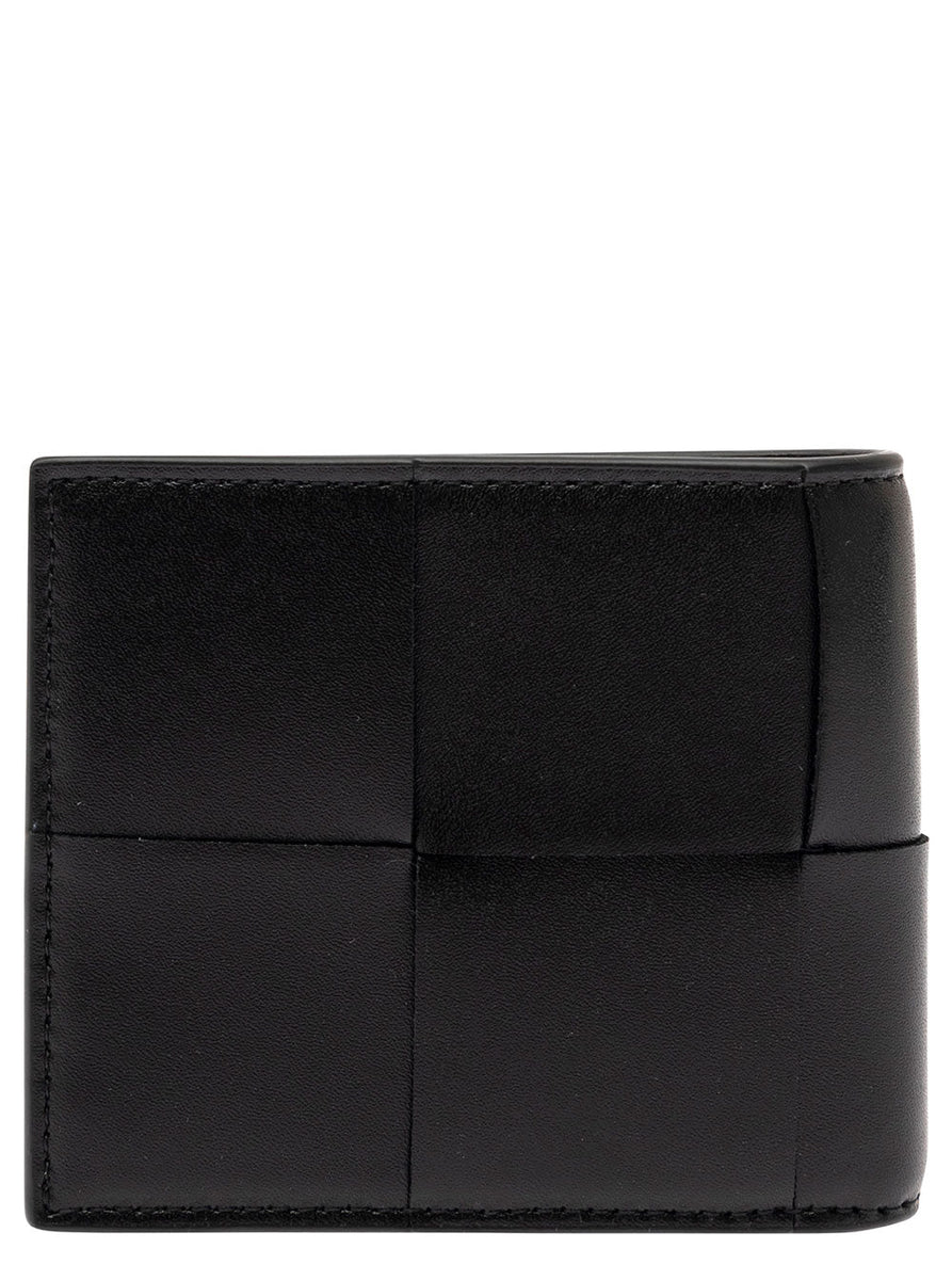 Bottega Veneta Wallets? Bottega Veneta Men Black Bi-Fold Wallet With Intreccio Motif In Leather Man Compact Luxury Card Wallet