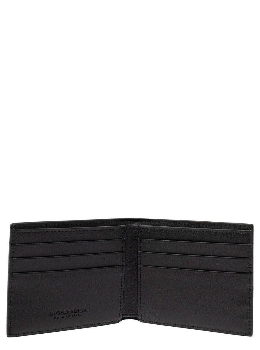Bottega Veneta Wallets? Bottega Veneta Men Black Bi-Fold Wallet With Intreccio Motif In Leather Man Compact Luxury Card Wallet