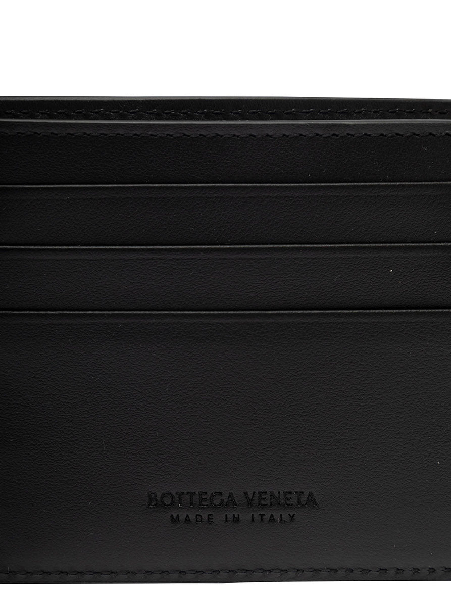 Bottega Veneta Wallets? Bottega Veneta Men Black Bi-Fold Wallet With Intreccio Motif In Leather Man Compact Luxury Card Wallet