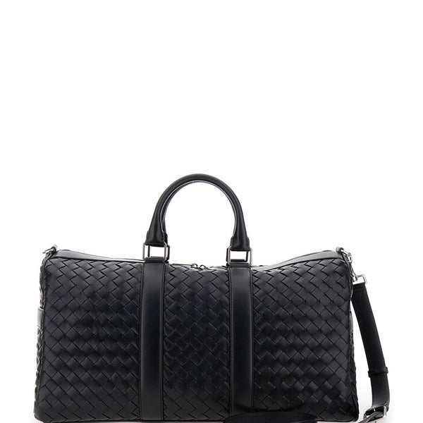 Bottega Veneta Bags? Bottega Veneta Men Black Travel Bag With Intrecciato Motif And Shoulder Strap In Leather Man Premium Designer Shoulder Bag